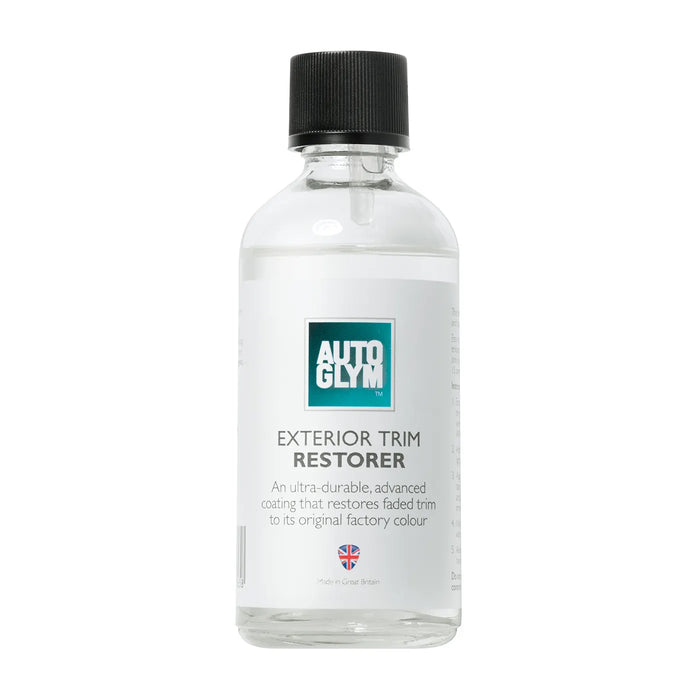 Bottle of Autoglym Exterior Trim Restorer on a white background