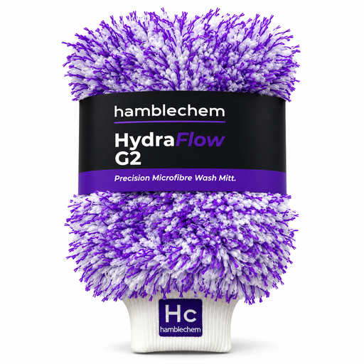 A packaged Hamblechem HydraFlow G2 precision microfiber wash mitt