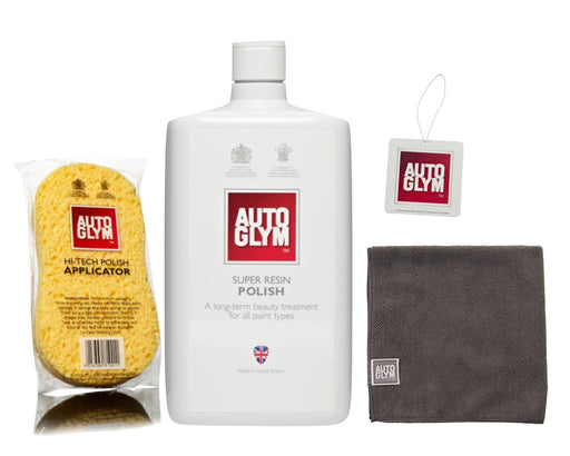Autoglym 1L Super Resin Polish Kit with polish applicator, cloth and air freshener